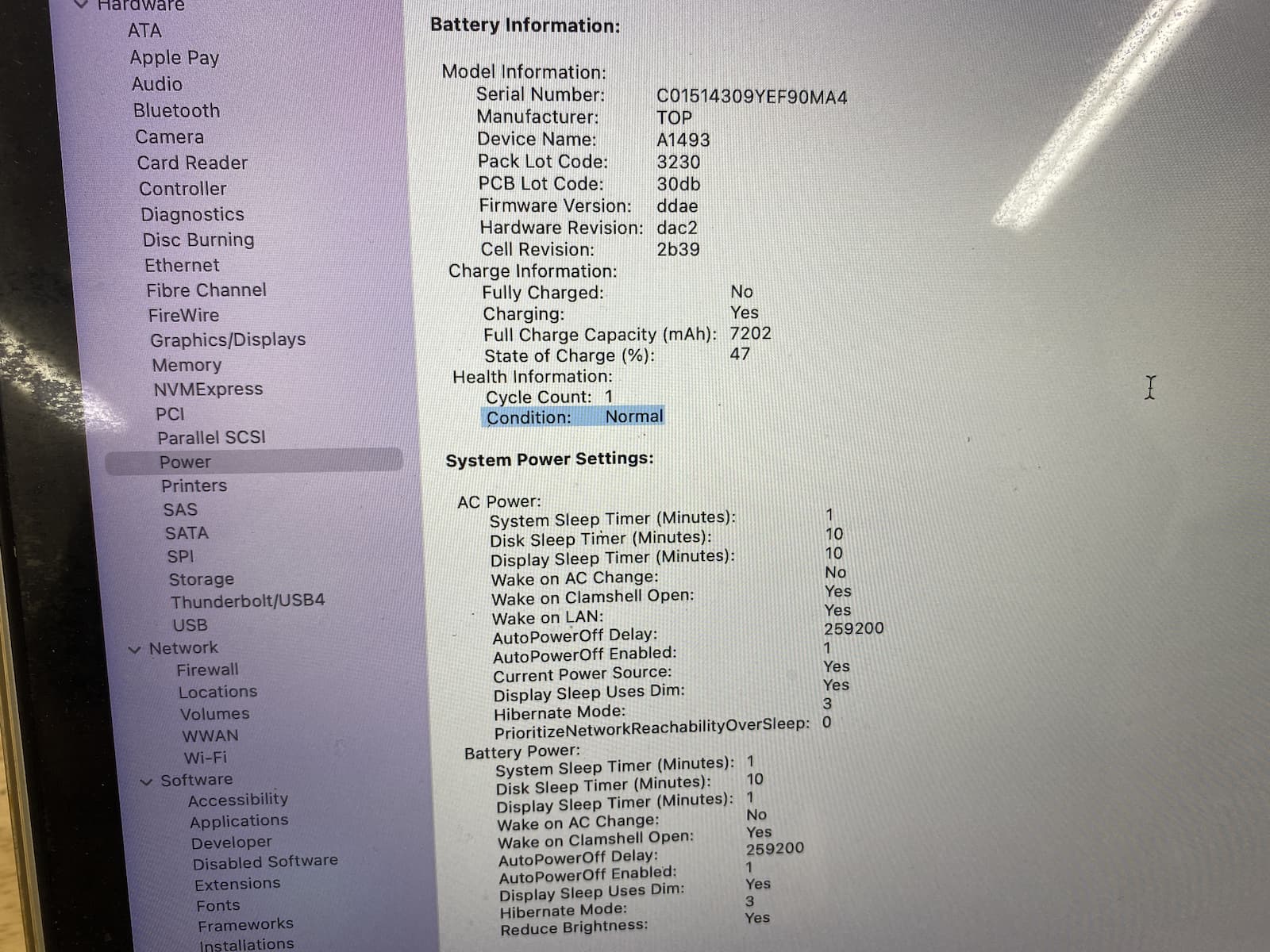 Screen after battery replacement showing the battery condition as Normal.