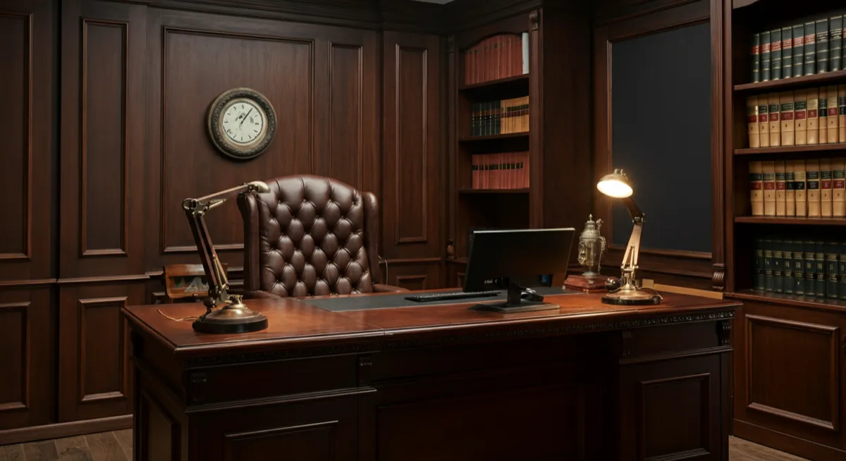 Professional law office with secure IT workstation and legal library