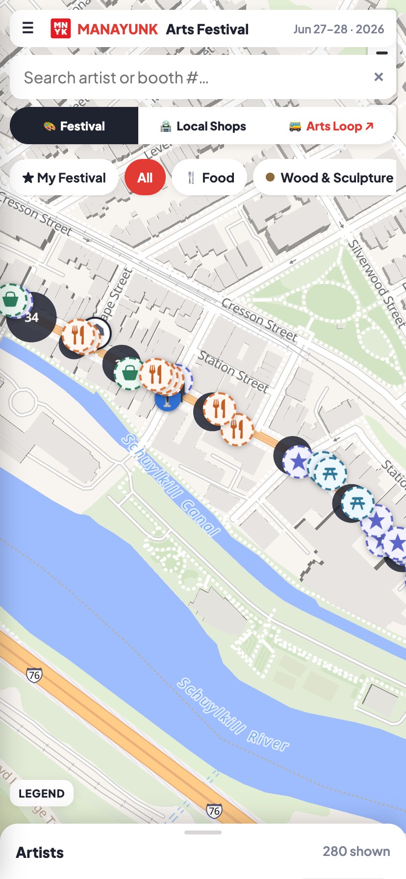 Manayunk Arts Festival map on mobile