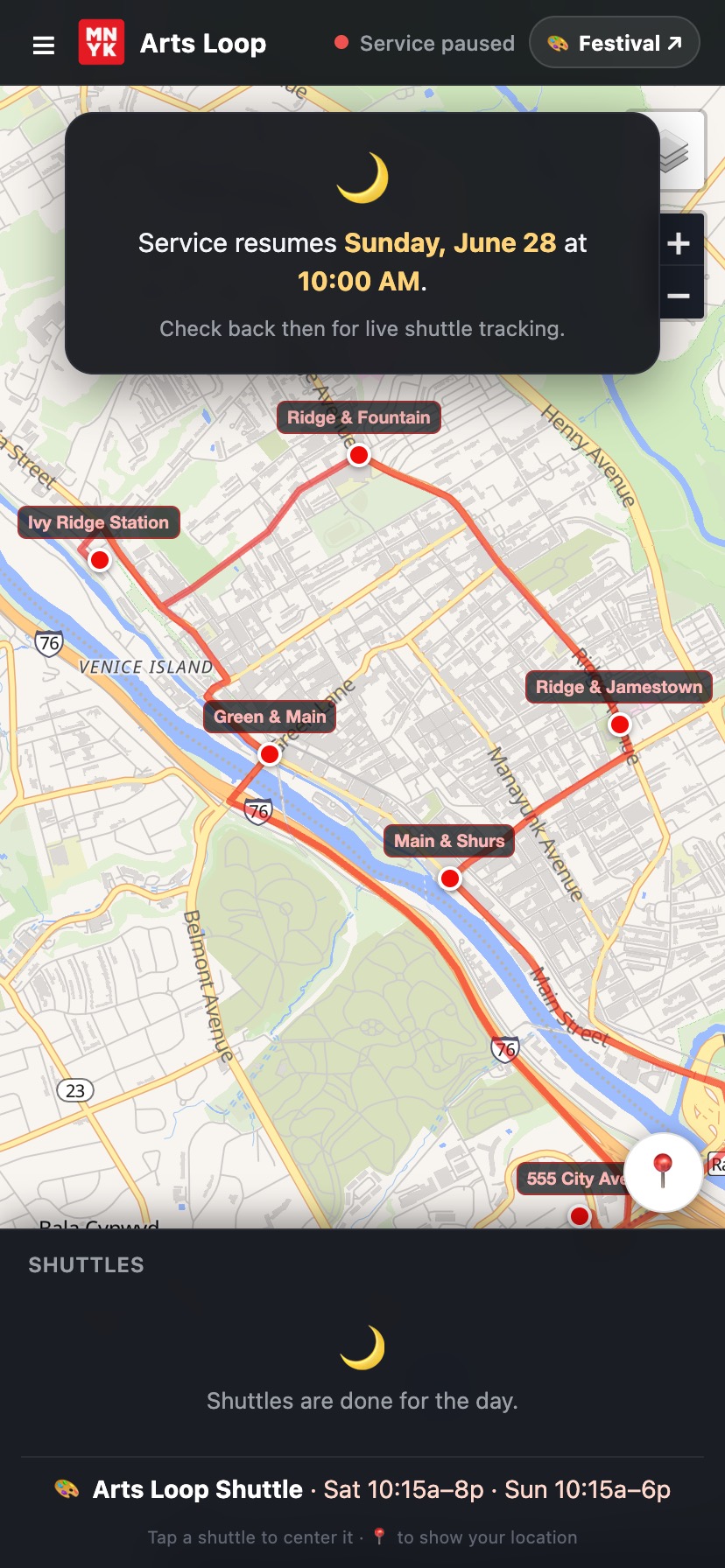 Manayunk Trolley Tracker on mobile